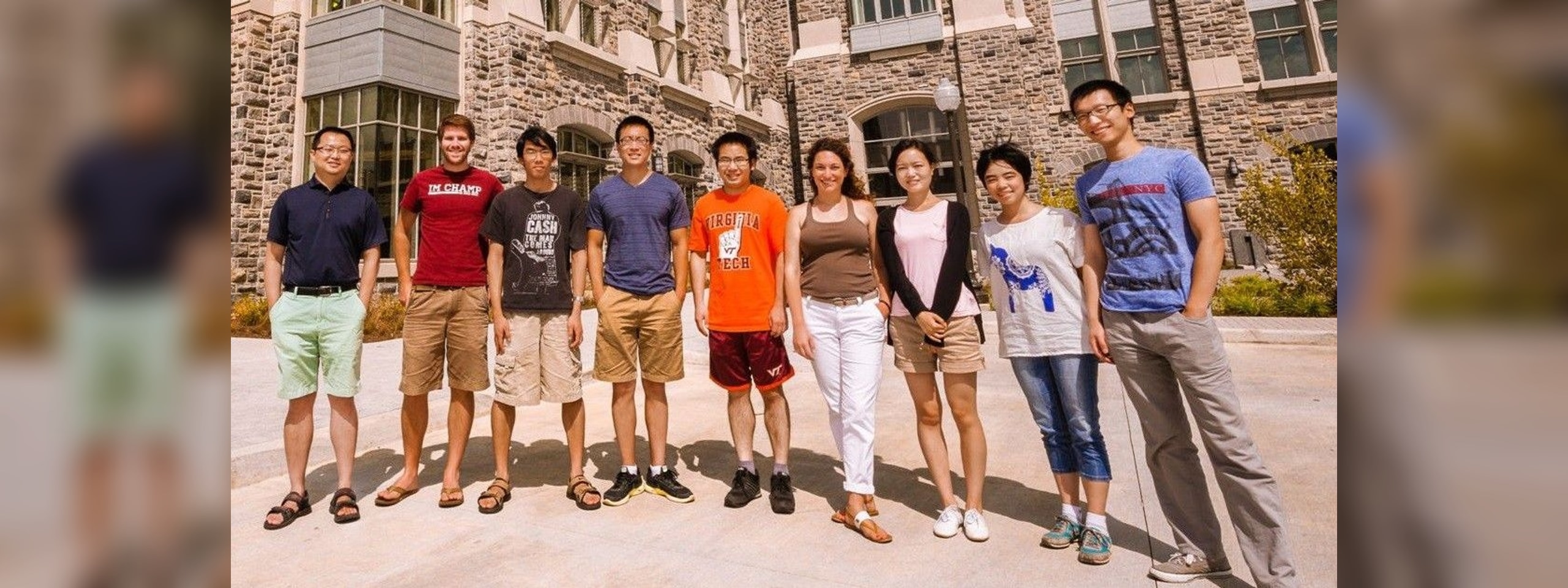 Chang Lu Lab group portrait in front of Goodwin Hall
