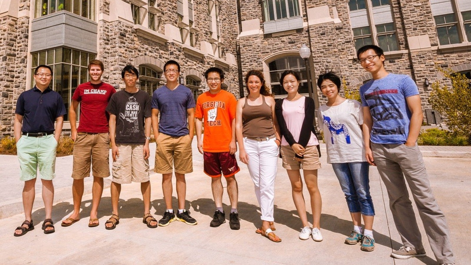Chang Lu Lab group portrait in front of Goodwin Hall